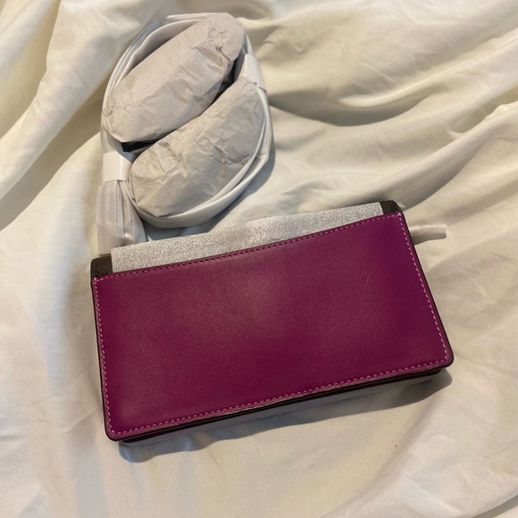 Coach Foldover Clutch Crossbody In Signature Canvas and Purple - Picture 3 of 4